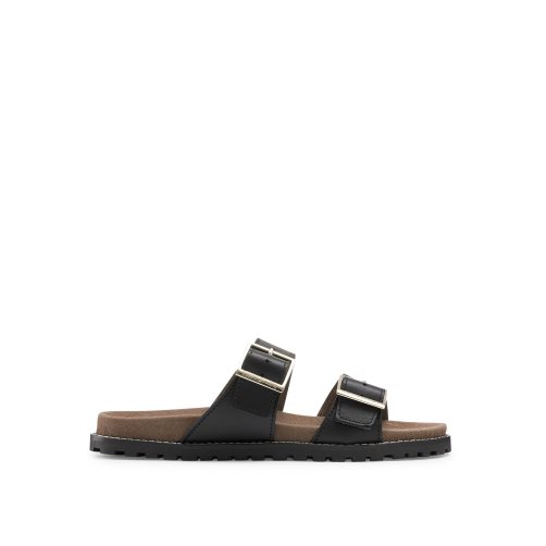 Black Russell & Bromley Double Buckle Women's Slippers | PH-4-DRNH