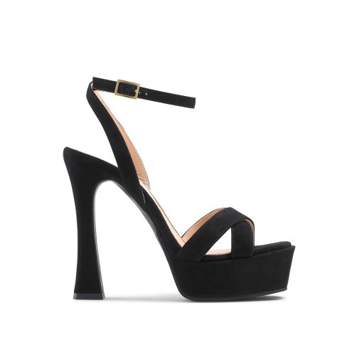 Black Russell & Bromley Far Out Cross Strap Platform Women's Heels Sandals | PH-8-HUEA