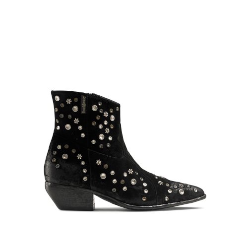 Black Russell & Bromley Howdy Embellished Western Women's Ankle Boots | PH-2-OAKY