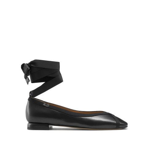 Black Russell & Bromley Pirouette Ankle Tie Women's Ballet Flats | PH-0-IDNS