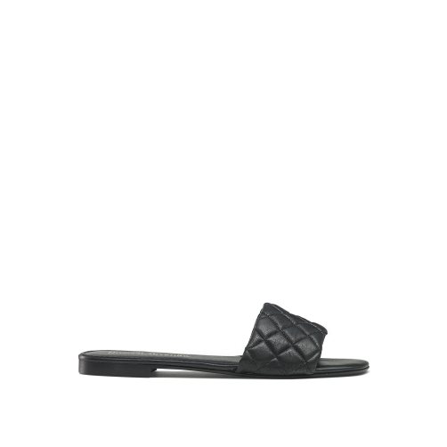 Black Russell & Bromley Quilted Women's Flat Sandals | PH-4-KLJG