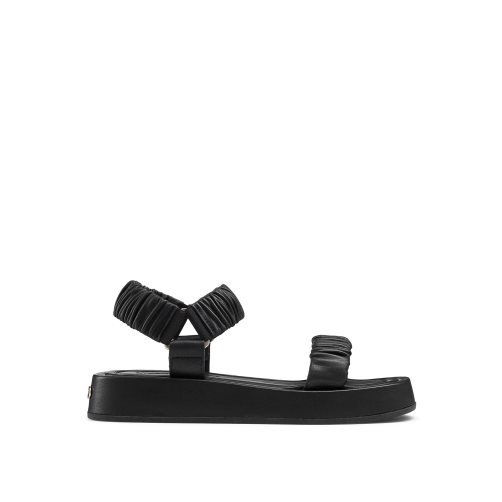 Black Russell & Bromley Scrunch Up Ruched Two Part Women's Flat Sandals | PH-5-KVPQ