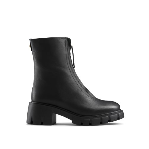 Black Russell & Bromley Zipabout Zip Front Women's Chunky Boots | PH-3-IXZU