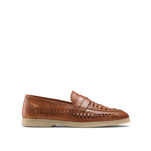 Brown Russell & Bromley Uppermost Weave Detail Men's Loafers | PH-0-BUPZ