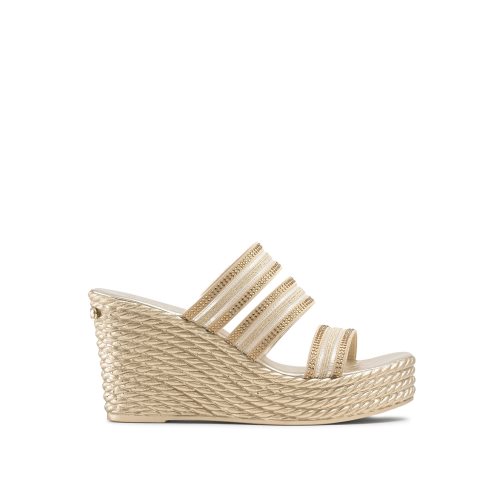 Gold Russell & Bromley Cosmic Triple Strap Women's Wedges | PH-6-GMXR