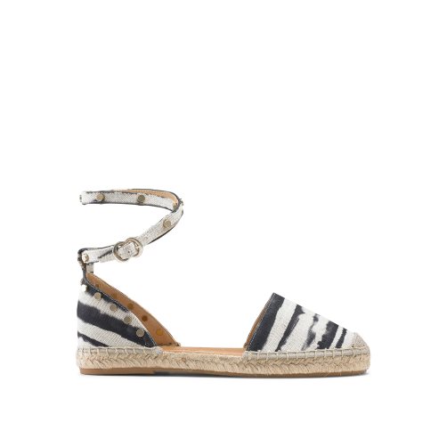 White / Black Russell & Bromley Coin Wrap Ankle Wrap Women's Flat Sandals | PH-5-TPGJ